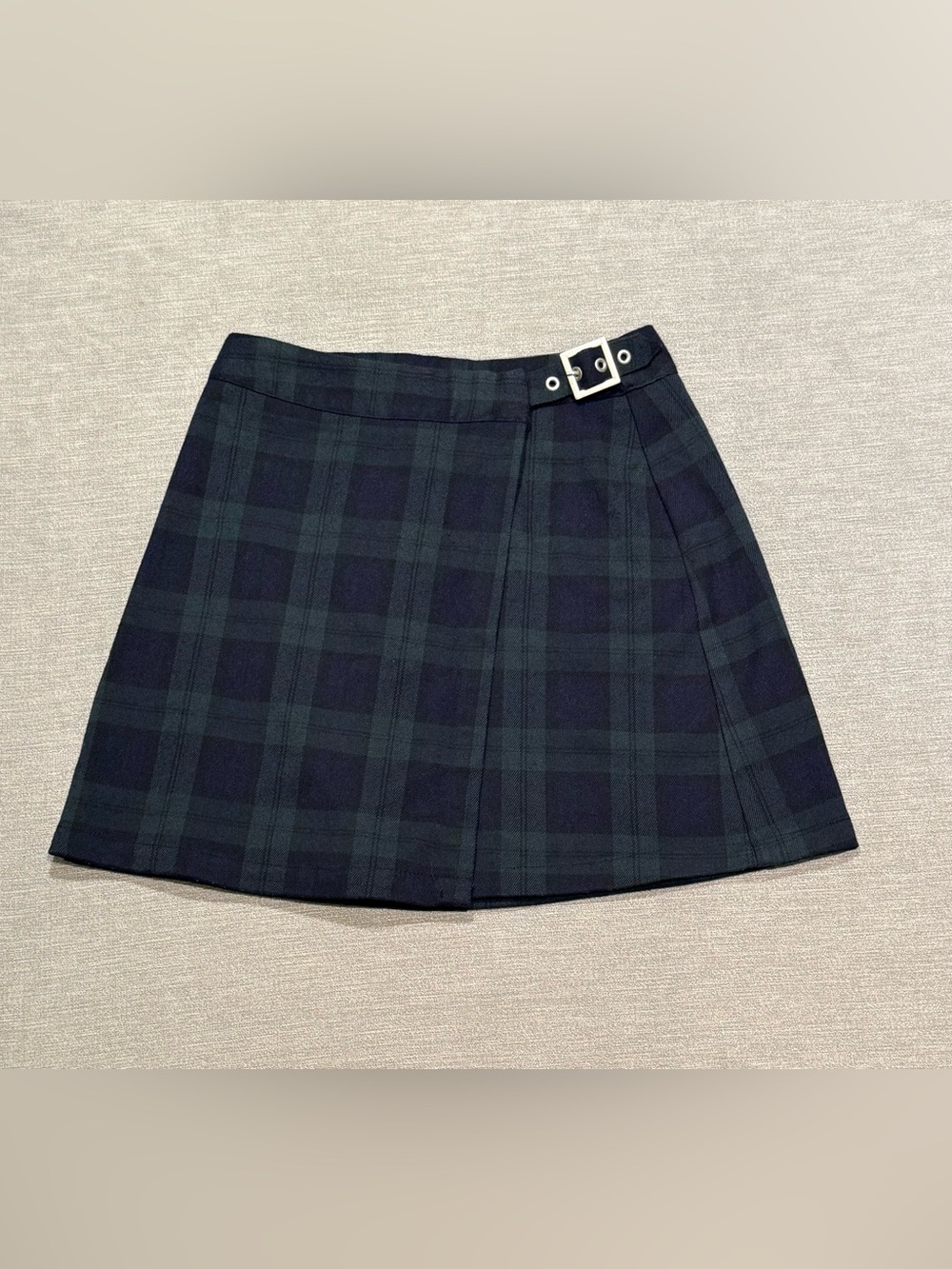Brandy Melville Navy & Dark Green Plaid Mini Skirt with Buckle
